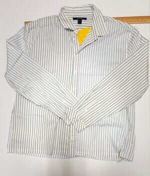 Ksubi Designer Mens Shirt Size XXL Blue White Stripe Long Sleeve Stretch Button